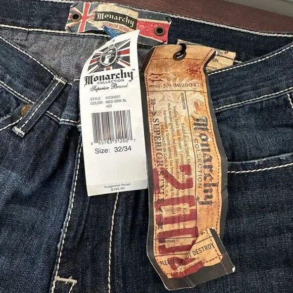 Monarchy Collection Premium Denim 32/34 straight Jeans Men Blue, NWT